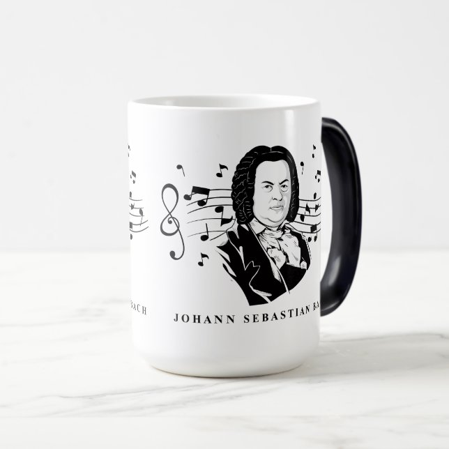 Mug Magic Johann Sebastian Bach Portrait et buste avec notes (Devant droit)