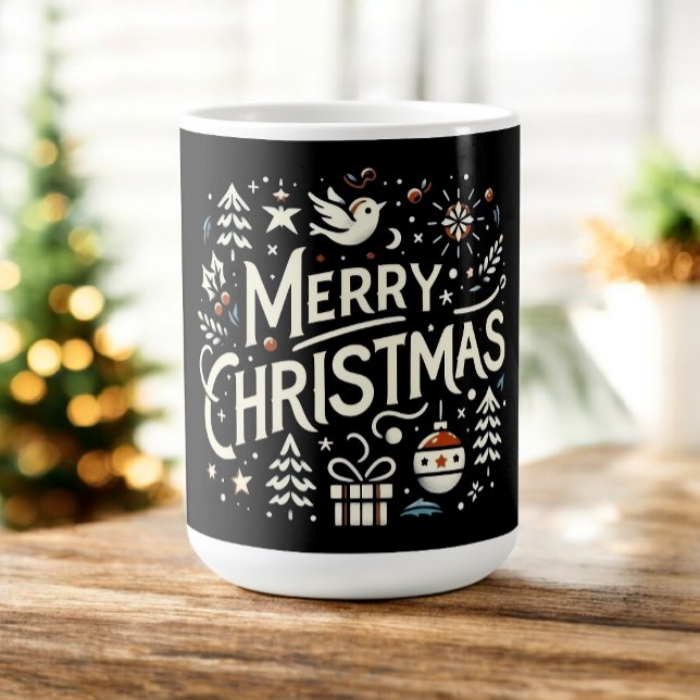 Mug Magic Joyeux Noël Typographie Graphique Blanche (Créateur téléchargé)