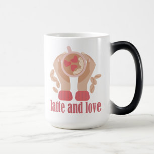 Mug Magic Latte et coupe d'amour, mains et citation de café