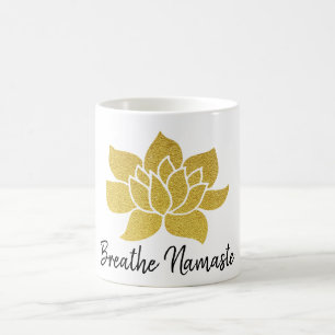 Mug Magic *~* Lotus Yoga Golden Breathe Namaste Gold Lotus