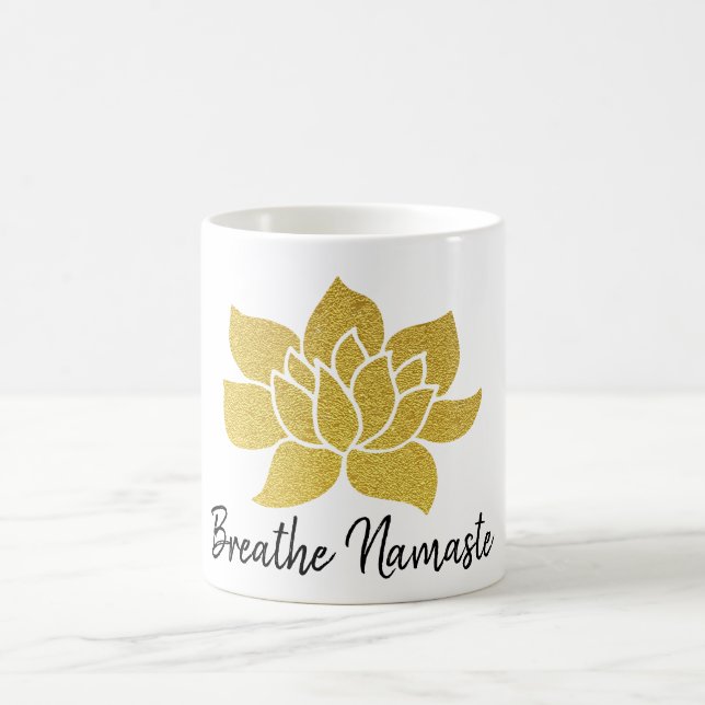 Mug Magic *~* Lotus Yoga Golden Breathe Namaste Gold Lotus (Centre)