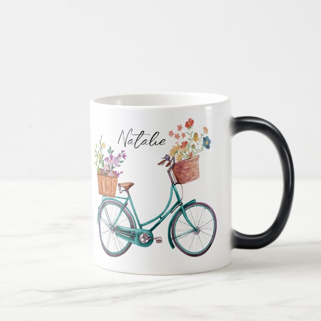 Mug Magic Monogramme aquarelle fleurie sur vélo Mélange cade (Droite)