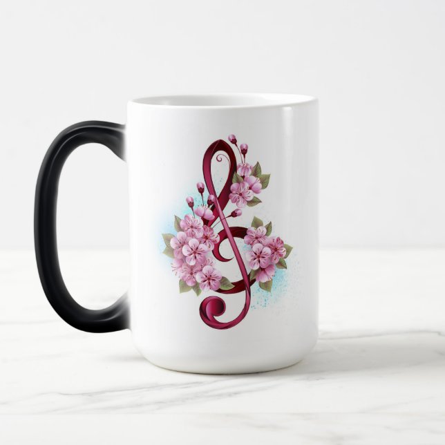 Mug Magic Musical treble clef notes with Sakura flowers (Gauche)