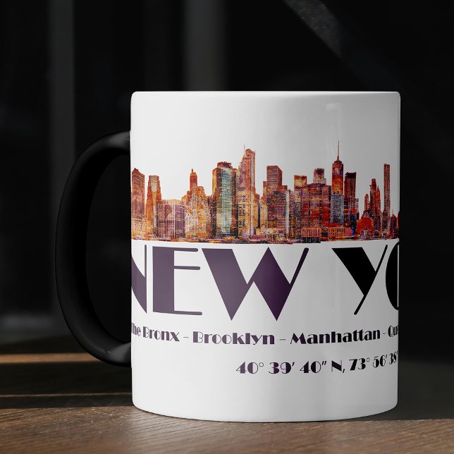 Mug Magic New York City Skyline. Boroughs et coordonnées (Créateur téléchargé)