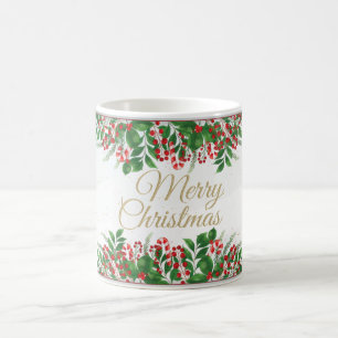 Mug Magic Noël mignon avec des baies rouges en fer fleuri