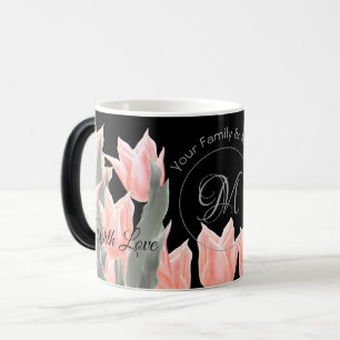 Mug Magic Nom De Famille Élégant Monogramme Peach Tulips Pei
