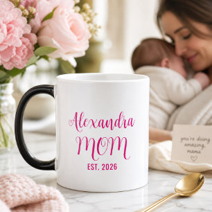 Mug Magic Nom de maman personnalisé Établie Écriture rose