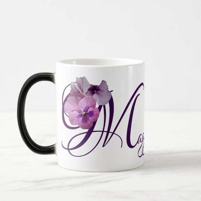 Mug Magic Nom personnalisable Maggie mauve pansy boho floral (Gauche)