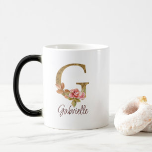 Mug Magic Nom personnalisé Lettre G Or Feuille Rose Blush Ro