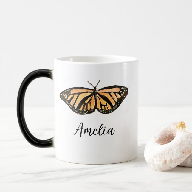 Mug Magic Nom Personnalisé Monarque Papillon Peinture Insect (Avec donut)