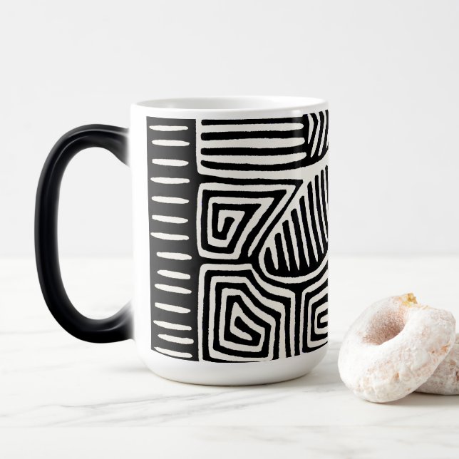 Mug Magic Panama Kuna Indian Mola Pajaro - noir blanc (Avec donut)