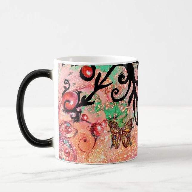 MUG MAGIC PAPILLON PINK SPARKLES, MONOGRAMME FLEURALE NOIRE, (Gauche)