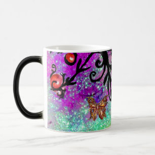 MUG MAGIC PAPILLON PURPLE SPARKLES, MONOGRAMME FLEURALE NOIR