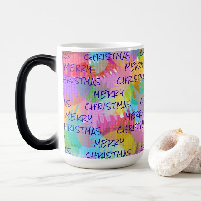 MUG MAGIC PERSONNALISÉ JOYEUX DE COULEUR ÉPARGNÉE NOËL (Avec donut)
