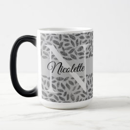 Mug Magic Plumes de Glitterie Argent Monogramme Personnalise