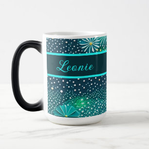 Mug Magic points turquoise bleu et motifs de fleurs