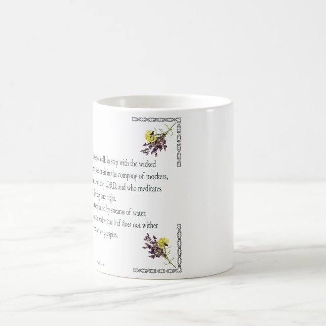 Mug Magic Psaume 1 Art - Bienheureux Juif avec Design Floral (Centre)