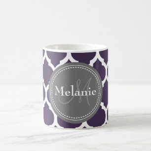 Mug Magic Quatrefoil violet et gris monogramme