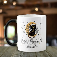 Restez magique chat noir avec demi lune avec étoil