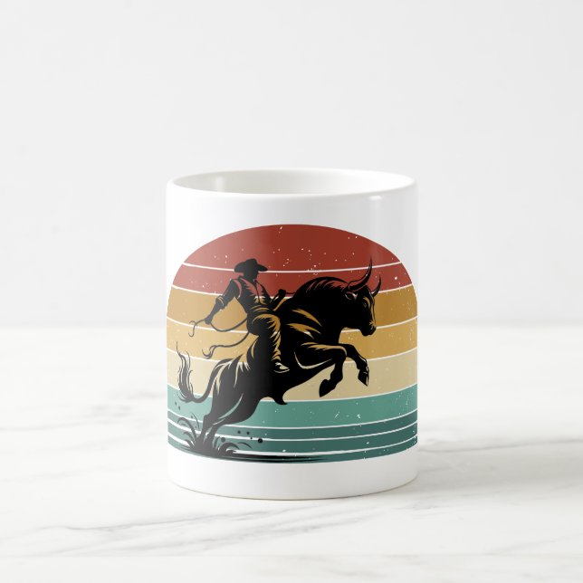Mug Magic Retro Bull Riding Sunset Western Art (Centre)