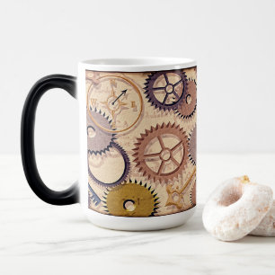 Mug Magic Roues à vapeur, engrenages, clés, vieille carte Pe