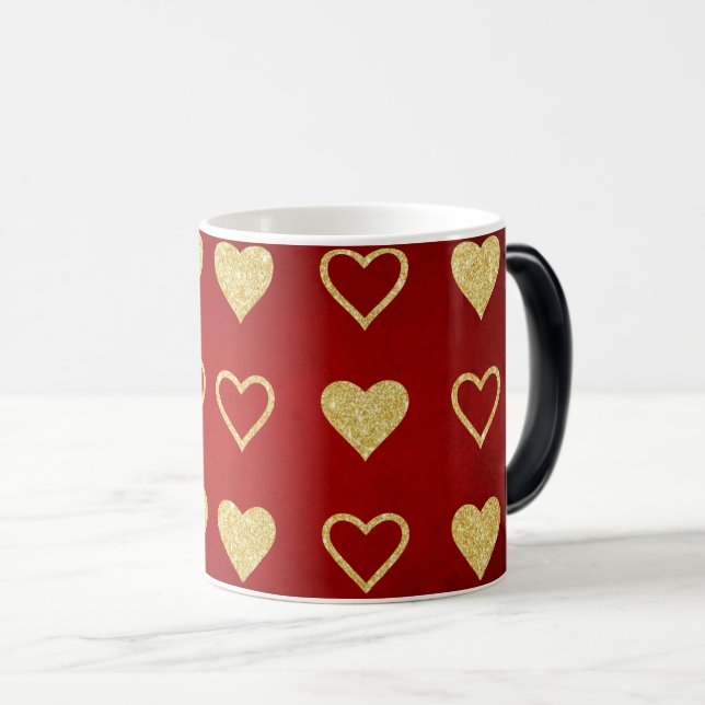 Mug Magic Saint Valentin Coeurs d'or de luxe rouge (Devant droit)