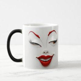 Mug Magic Sarcastic Women Face with Red Lips Verwandlungstasse