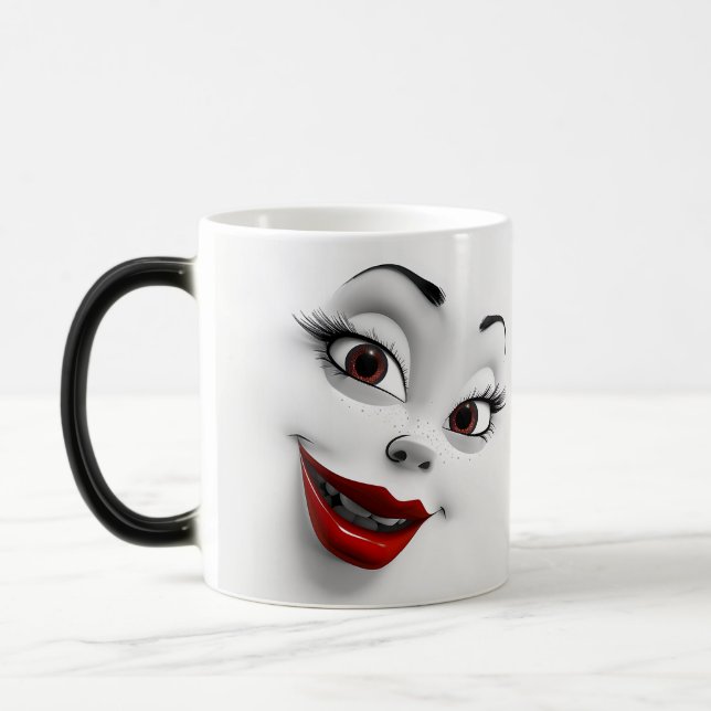 Mug Magic Sarcastic Women Face with Red Lips Verwandlungstasse (Links)
