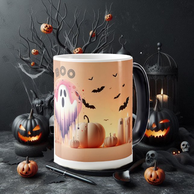 Mug Magic Scary Friendly Funky BOO Orange Citrouille Black B (Scary Friendly Funky BOO Orange Pumpkins Black Bat Color Morph Mug)