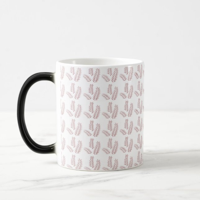 Mug Magic un arrière - plan blanc avec des feuilles roses (Gauche)