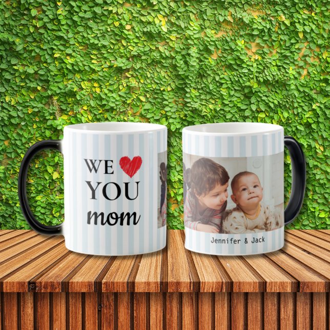 Mug Magic Un Coeur Bleu Stripes We Love You Mom Photo (Créateur téléchargé)