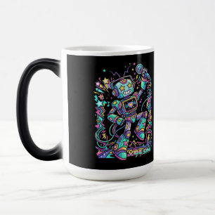 Mug Magic VIBE ON Neon Robot DJ – Mascotte musicale colorée 