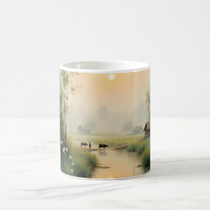 Mug Magic Village vietnamien sous la brume du matin, art à l