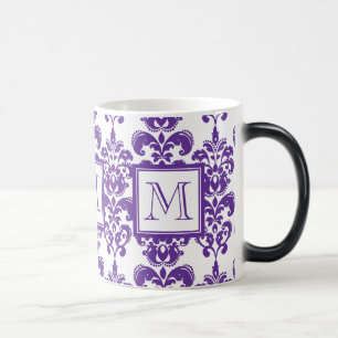 Mug Magic Votre monogramme, motif pourpre foncé 2 de damass