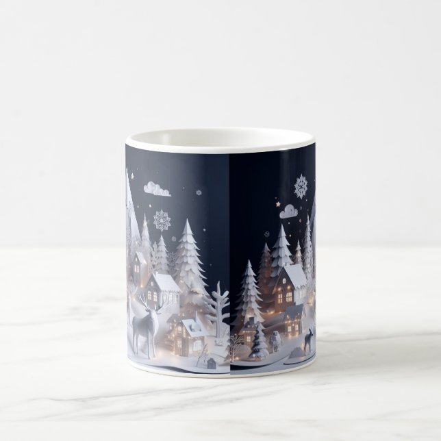 Mug Magnifique Art Style de papier Hiver Faune Scène (Centre)