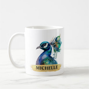 Mug Magnifique paon à l'aquarelle et coup de pinceau d