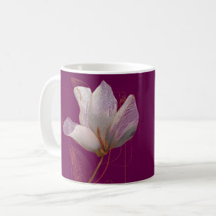 Mug Magnolia blanche ligne dorée magenta
