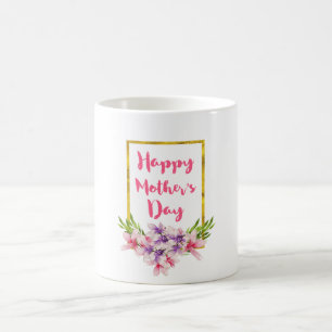 Mug Magnolias d'aquarelle rose et violet de la Fête de