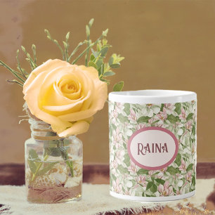 Mug Magnolias vintage rose et blanc Personnalisé