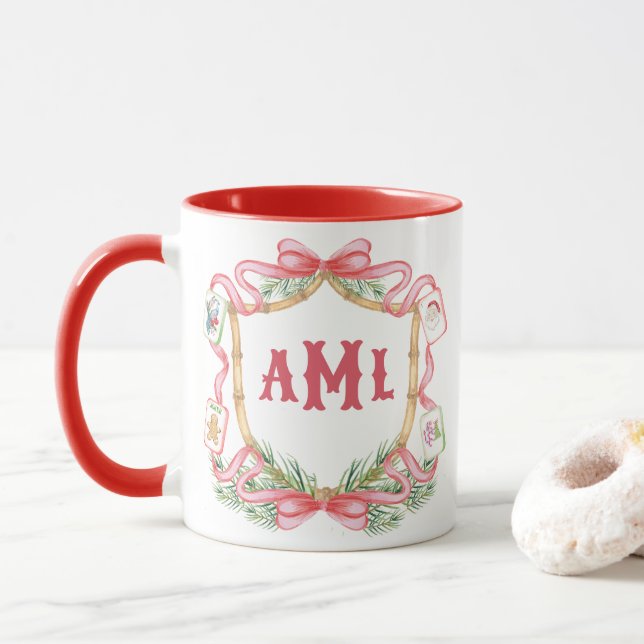 Mug Mahjong de Noël | Monogramme (Avec donut)