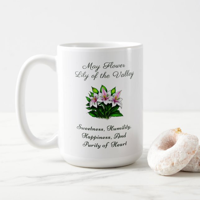 Mug Mai Mois de naissance Lys de fleurs de la vallée F (Avec donut)