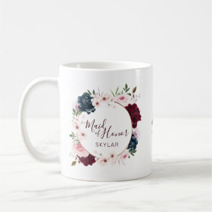 Mug Maid of Honor Burgundy Navy Rose Watercolor Wreath