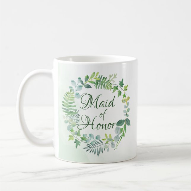 Mug Maid Of Honor Green Wreath Aquarelle (Gauche)