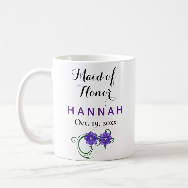 Mug Maid of Honor Modern Typography Purple Mariage (Gauche)