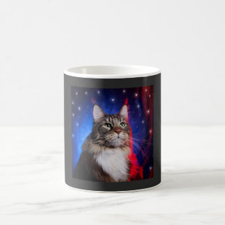 Mug Maine Coon Cat With Red White Blue Aura And Stars