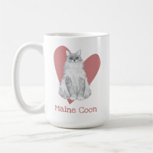 Mug Maine Coon Chat Aquarelle Kitty Coeur rose