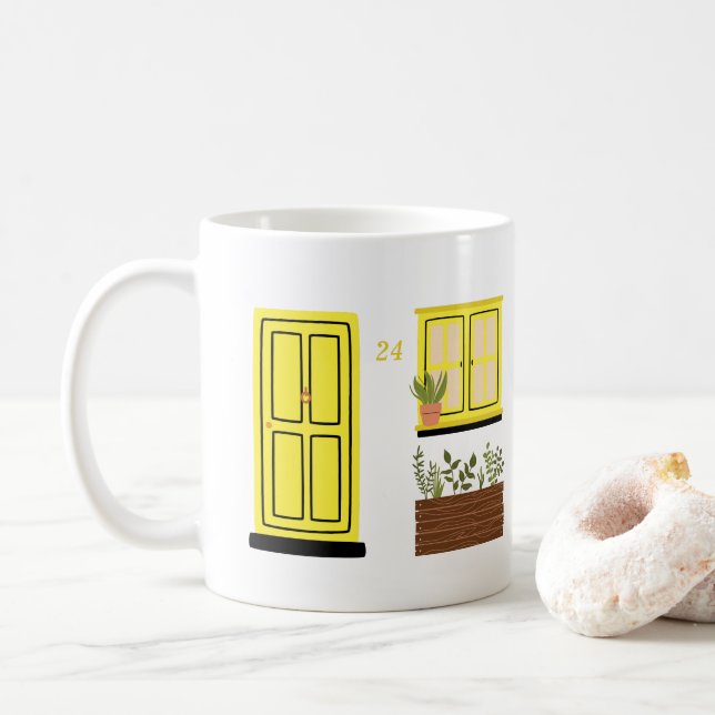 Mug Maison avec porte jaune avec devis personnalisé (Avec donut)