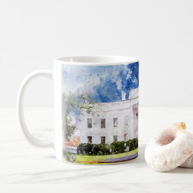 Mug Maison Blanche à Washington DC Watercolor (Avec donut)