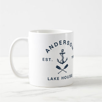 Mug Maison de lac à l'ancre nautique : Vacances d'été