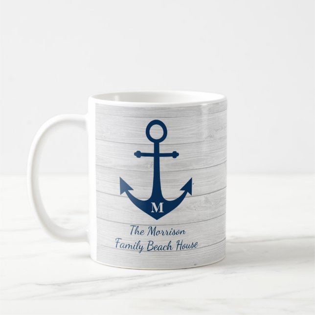Mug Maison de plage de Monogram en bois blanc Famille  (Gauche)
